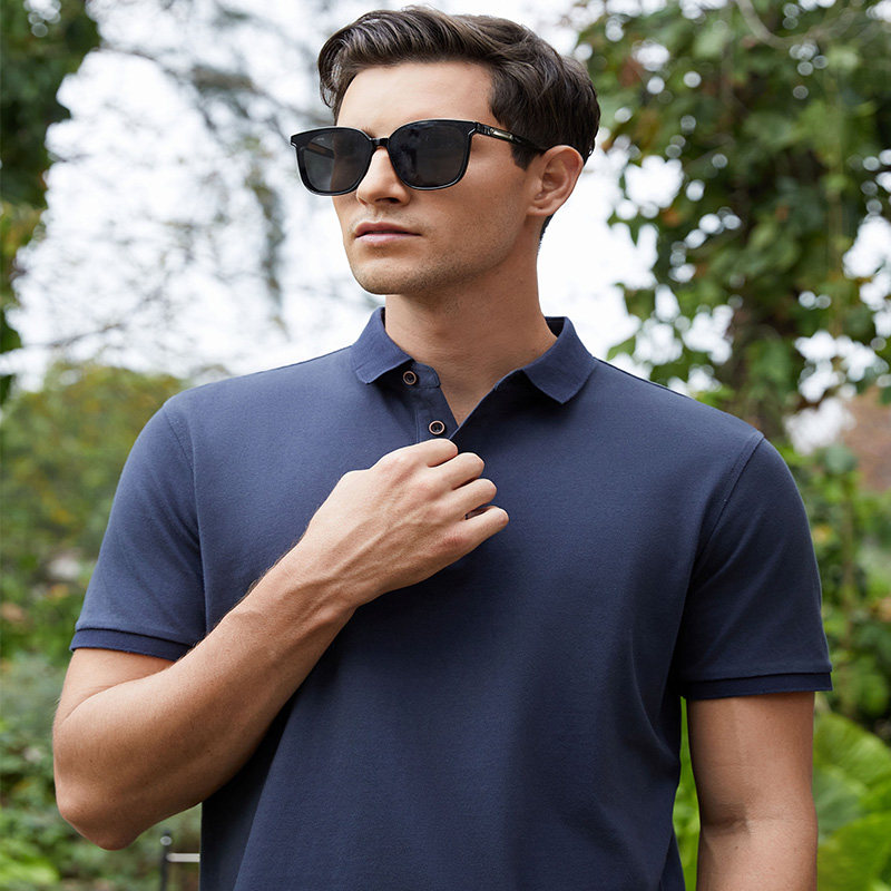 男士纯棉短袖T恤POLO衫中年爸爸夏装纯色带领poli翻领上衣丅血土