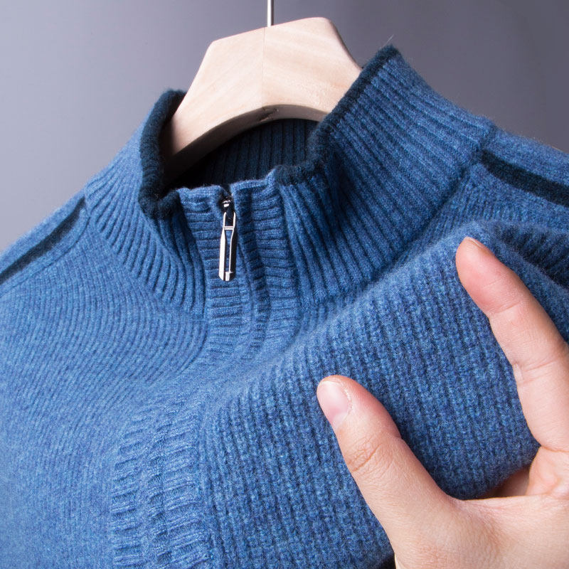 轻奢男士冬季100纯羊毛衫半拉链高领打底加厚款羊毛衫毛衣爸爸装
