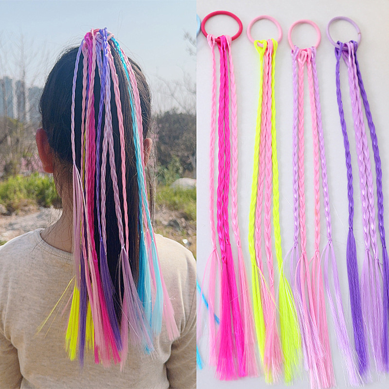 渐变假发辫子儿童编发彩绳脏脏辫跨境女童头绳高马尾拳击头绳发饰