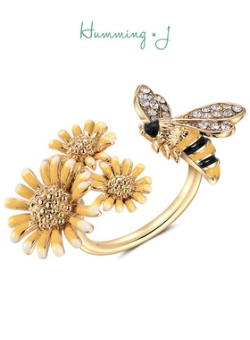 韩国Humming J可爱蜜蜂小雏菊开口戒指女森系个性小清新单身食指