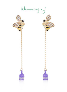 韩国Humming J小蜜蜂牵牛花耳钉女长款森系可爱耳环小众设计耳线