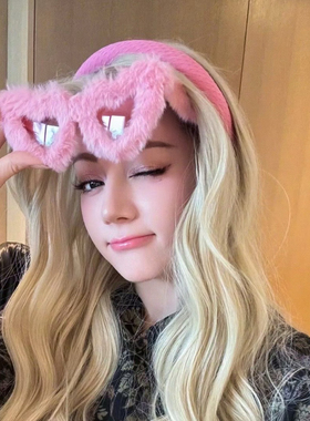 开始推理吧迪丽热巴同款粉色毛绒爱心搞怪墨镜蹦迪少女心太阳眼镜