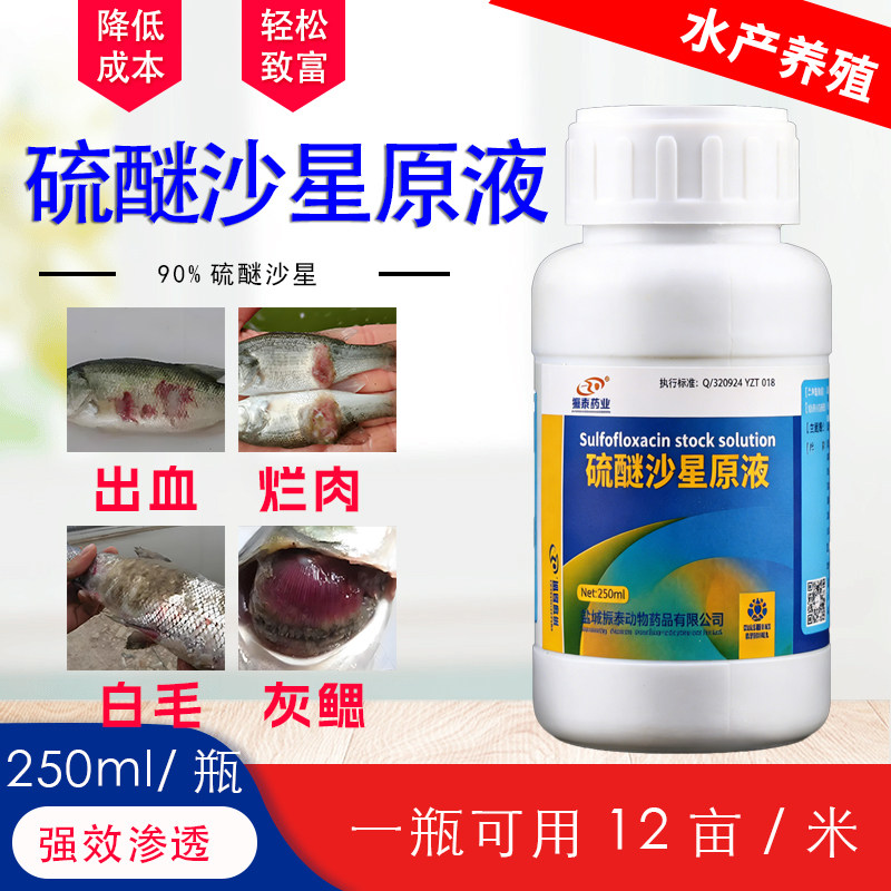 水产养殖水霉病硫醚沙星原液腐皮烂肉灰鳃长毛杀菌消炎鱼药90%