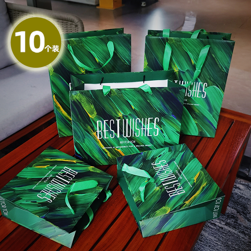 高级感油画花园加厚包装袋复古风绿色礼品袋服装店手提袋定制纸袋