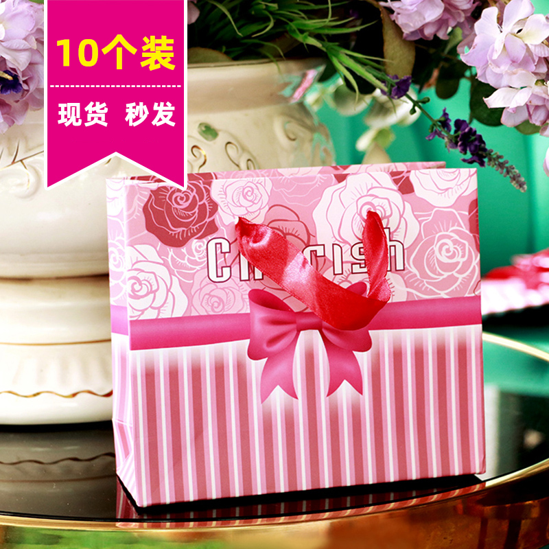 浪漫玫瑰粉色条纹礼物袋精美礼物手提袋礼品袋伴手礼纸袋 包装袋