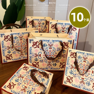 复古图腾高档礼品袋中国风手提袋新年圣诞礼物袋服装包装袋纸袋子