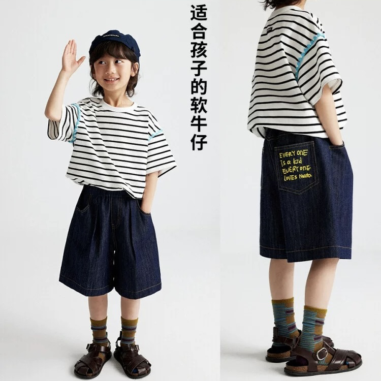 童装儿童不易落色百搭绣花儿童牛仔短裤男女童宽松休闲裤子2025夏