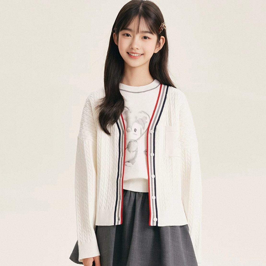 童装女童企鹅刺绣针织开衫2025秋季新款中大童麻花百搭外套上衣