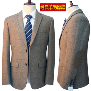 春秋男士羊毛单西外套厚款西服单件修身西装男装免烫毛料悠闲上衣