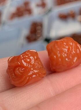 天然南红玛瑙醒狮手串配件手工diy文玩时尚配饰佛珠串珠手链饰品