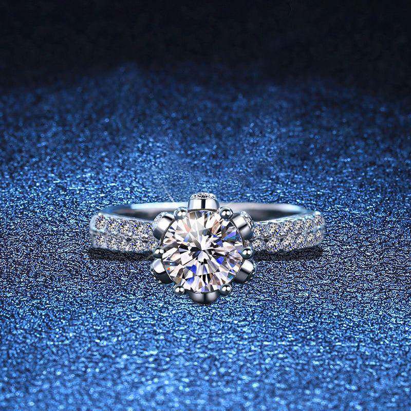 PT950铂金戒指女莫桑石钻戒冰雪皇后一克拉开口女戒直播轻奢高级