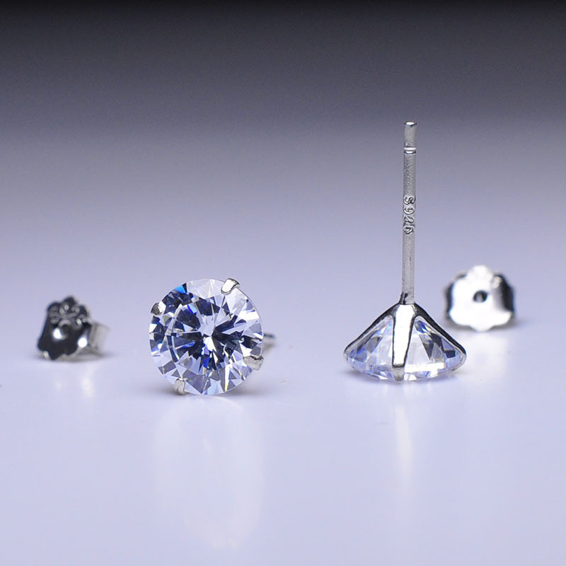 925纯银镀白金仿真钻石莫桑石耳钉女 单钻小耳朵单只迷你耳骨环男