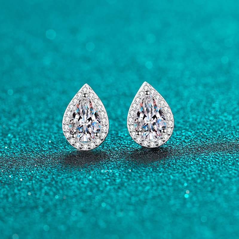 thumbnail for 2026 New PT950 Platinum Stud Earrings Women's Pear Shape D Moissanite Earrings Simple and Exquisite Women's Gift Small