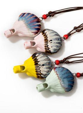 可爱卡通创意扇贝陶瓷口哨可吹响哨子项链吊坠首饰品 X834