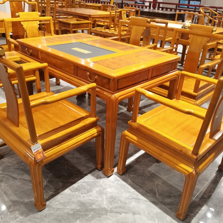 金丝楠木小叶桢楠茶桌实木新中式茶台小尺寸阳台茶几水波纹整装