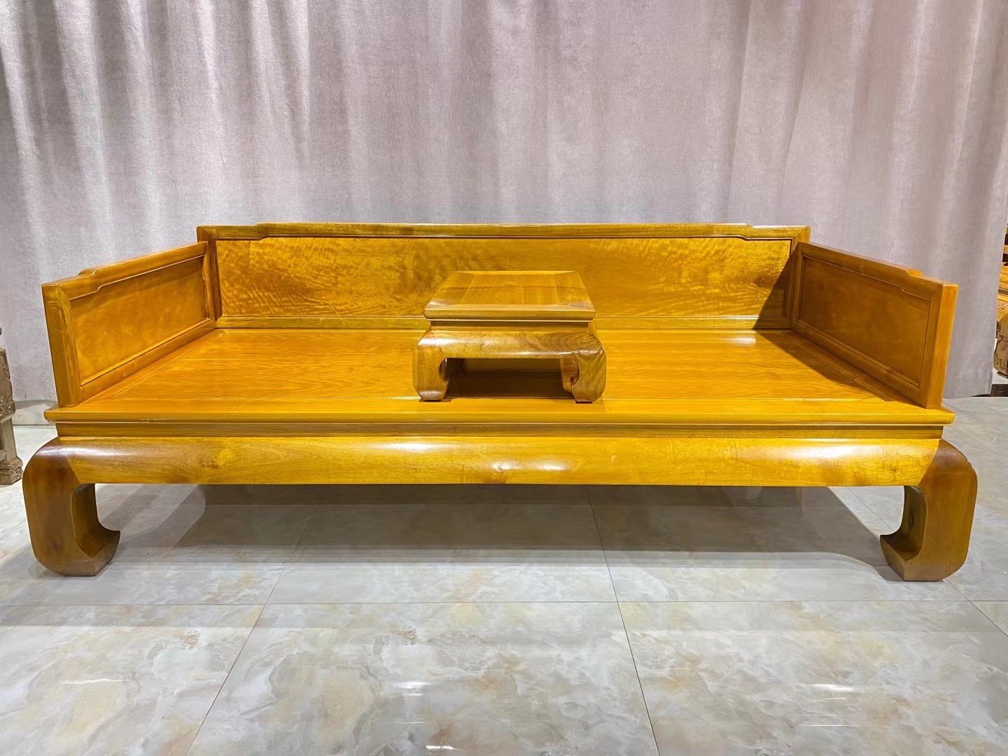 正宗金丝楠木罗汉床实木小叶新中式贵妃榻休闲卧具虎皮纹客厅家具