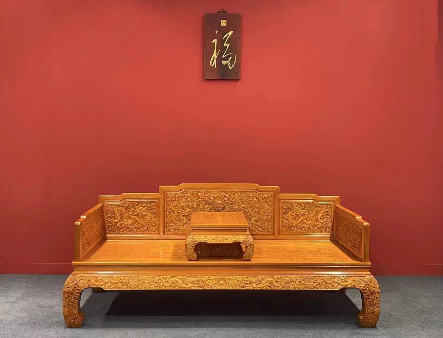 正宗金丝楠木小叶雕龙罗汉床实木虎皮纹贵妃塌休闲卧具会客双人椅