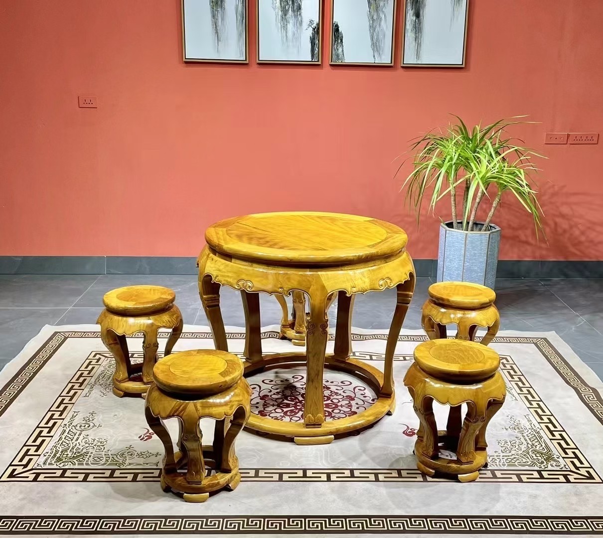 正宗金丝楠木圆鼓桌实木小叶圆鼓凳家用客厅休闲桌虎皮纹家具榫卯,商业/办公家具,商用休闲桌,淘宝优惠券,粉丝福利购,淘宝优惠卷