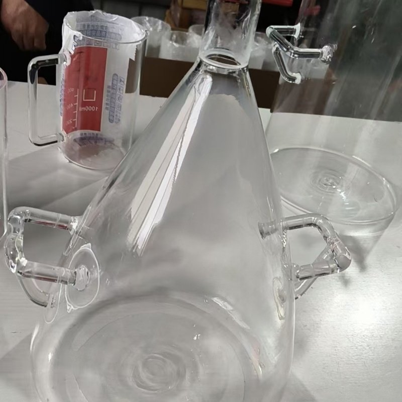 石英玻璃锥形瓶三角烧瓶直口三角瓶广口喇叭口双把手带刻度可定制