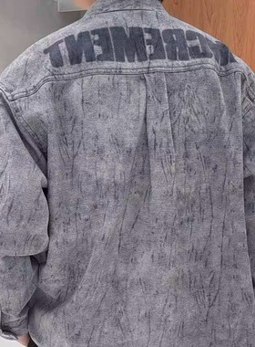 2026春季 新款美式复古水洗做旧牛仔衬衫男款宽松直筒简约潮12722