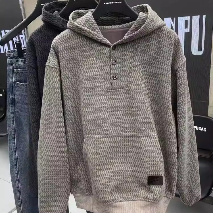 春老钱风连帽卫衣男款羊毛纯色