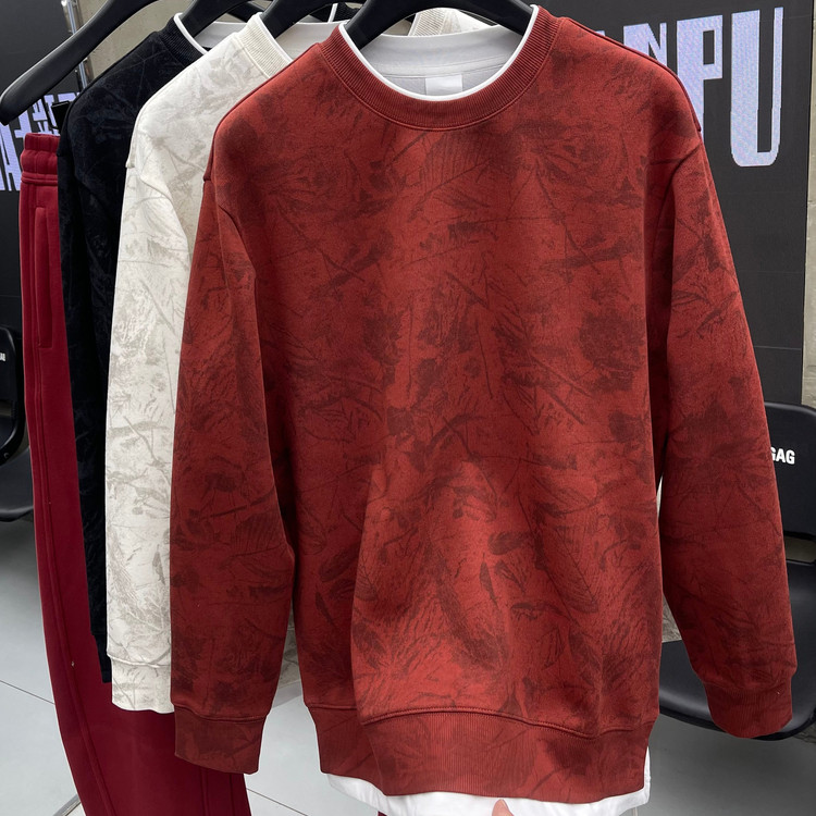 潮牌2026春老钱风假两件卫衣暗纹