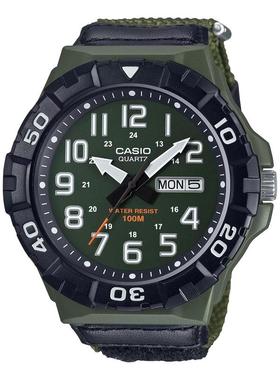 代购卡西欧男士腕表日历夜光计时测速绿色树脂防水布带户外运动