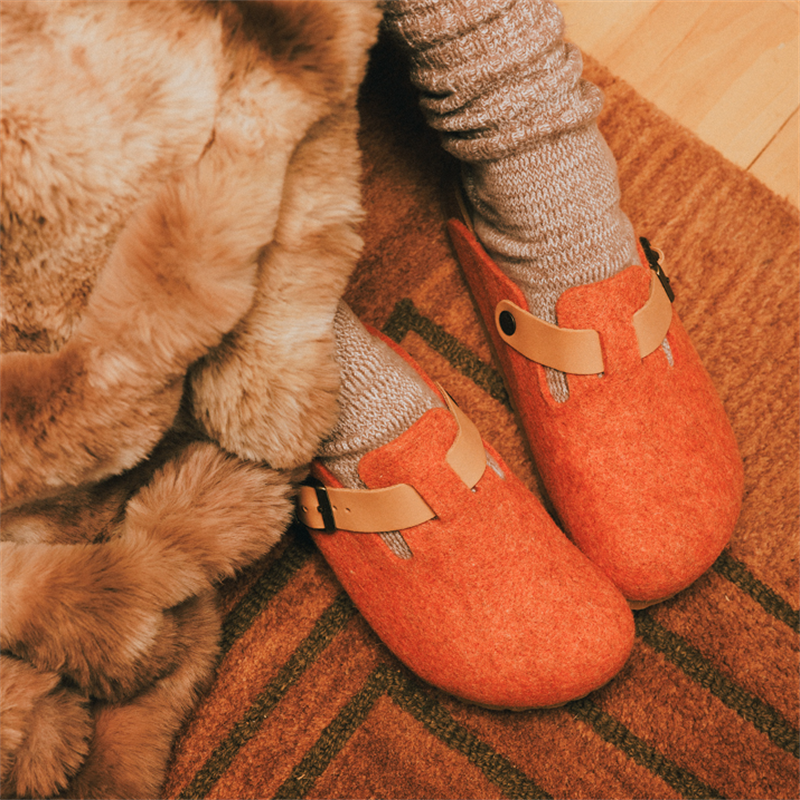 代购CNCPTS x Birkenstock联名款 Boston Felt橙色勃肯鞋懒人鞋
