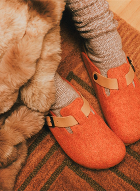 代购CNCPTS x Birkenstock联名款 Boston Felt橙色勃肯鞋懒人鞋