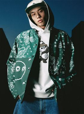 代购MALBON X CLOT联名绿色拼布茄克高尔夫运动休闲针织衫25新款