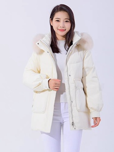 杰奥羽绒服女绿色2023新款中长加厚狐狸毛领可脱卸帽显瘦冬季外套