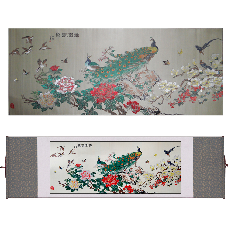 满园春色古蜀锦四川特色文化手工艺品外事纪念礼物卷轴挂画送老外