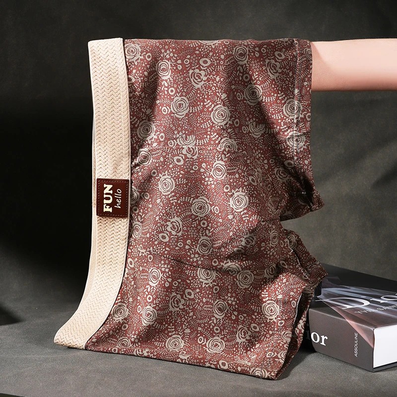 古典花印男士内裤棉质平角底裤衩