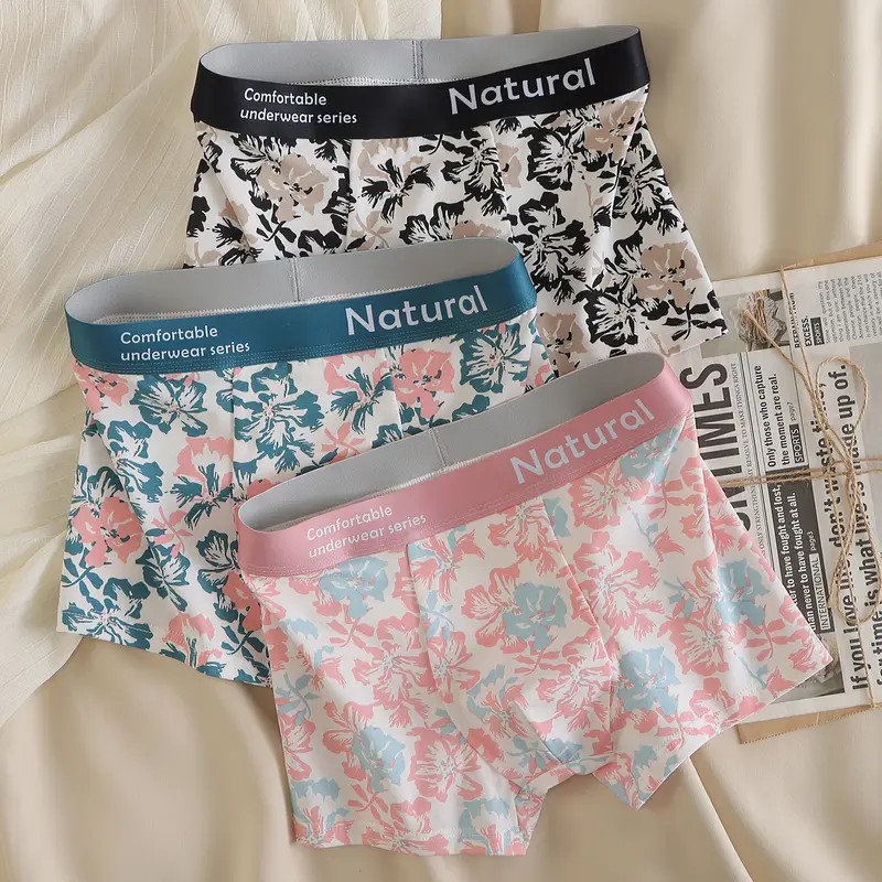 森系海棠印花内裤男士抗菌纯棉