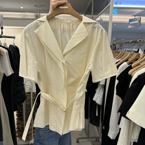 MER/ANGELO BIANCO韩国东大门代购㊣女士新品衬衫含腰带亚麻布