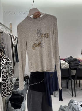 VISUAL SPACE韩国直邮㊣女士新款热卖人气时尚长袖T恤格纹