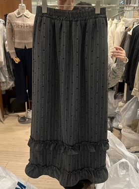 FLat OGI韩国代购㊣女装新品真品25秋冬半身裙中短裙荷叶边长款