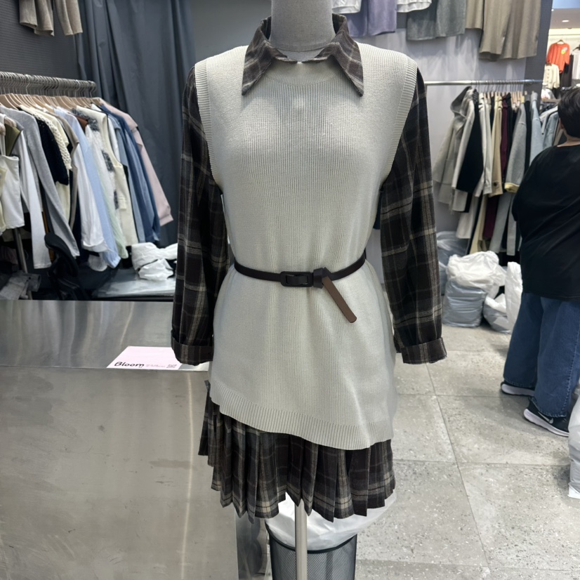 BLOOM-Q东大门㊣直邮女士新品时尚休闲套装含腰带套装格纹