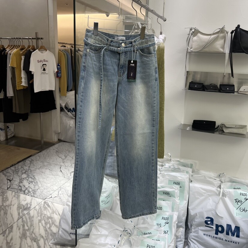 PADO韩国代购㊣女士新款26春夏休闲时尚热卖牛仔裤含腰带系带