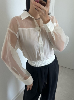 SOUIT by mabel-L㊣韩国直邮实拍女士新品休闲衬衫欧根纱