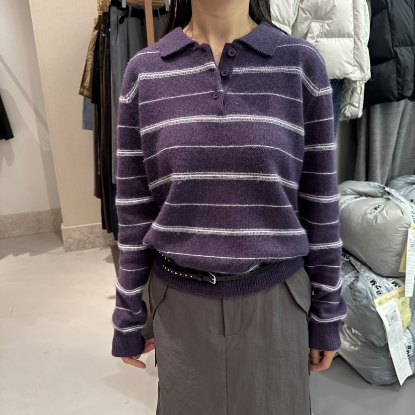 ANDMORE BUTTON东大门㊣直邮女士新品25秋冬针织衫不含腰带条纹