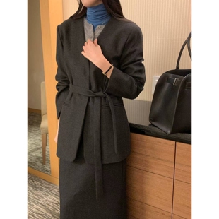 SATURDAY韩国直邮㊣女装新品推荐休闲时尚25秋冬短款大衣含腰绳