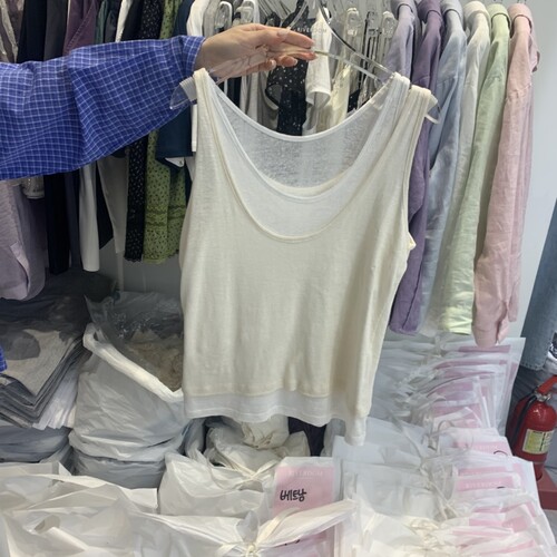 RIVEROOM韩国代购㊣女装新品休闲推荐26春夏吊带背心假两件亚麻