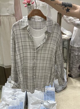 MELO㊣韩国直邮实拍女士新品人气热卖时尚休闲套装格子宽松