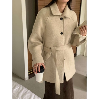 FLUTTER/INOUF东大门㊣直邮女士新品推荐中长款大衣含腰带马海毛