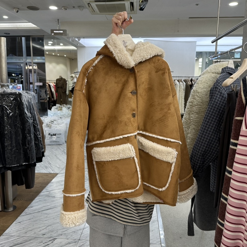 AMOEBA韩国直邮㊣女装新品真品热卖休闲推荐25秋冬短款大衣连帽