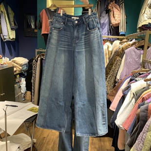 MERCI LINDA韩国代购㊣女士新款推荐时尚25秋冬牛仔裤加绒褶裥