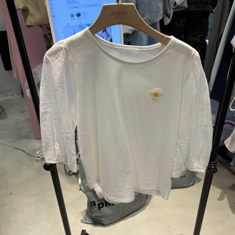 ANNA-P㊣韩国东大门直邮女装新品休闲时尚人气推荐T恤蕾丝