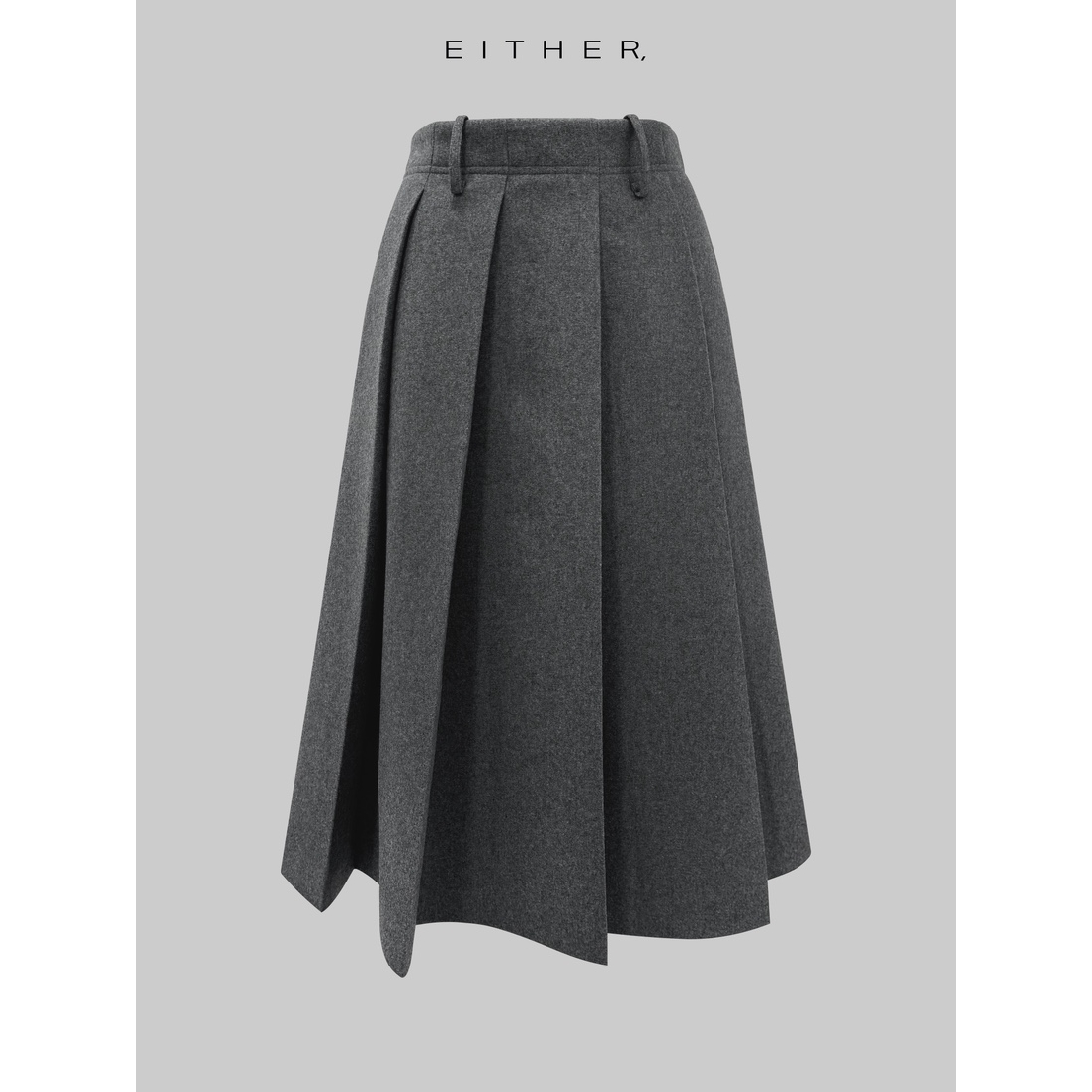 EITHER韩国直邮㊣女士新品人气热卖25秋冬长裙法兰绒羊毛褶皱