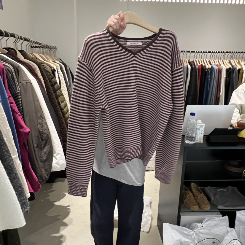 PLATE韩国代购㊣女装新款休闲时尚热卖人气推荐25秋冬针织衫V领